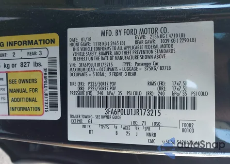 2018 Ford Fusion Se Hybrid from USA, damaged, VIN 3FA6P0LU1JR173215